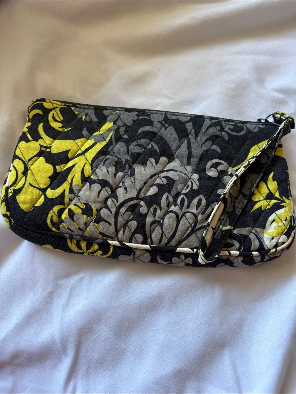 Vera Bradley Quilted Floral Wristlet - Black, Yellow & Gray